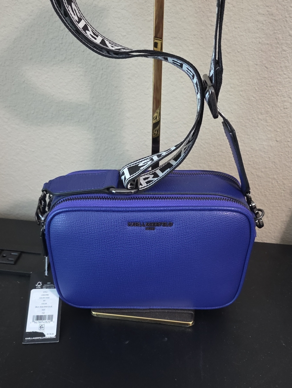 Karl Lagerfeld Electric Purple Pebbled Crossbody Camera Bag NWT